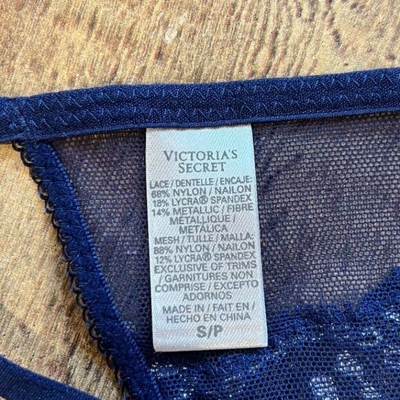 Victoria's Secret Blue Metallic Silver V-String Panty Small Thong Sexy NWOT - Picture 5 of 6